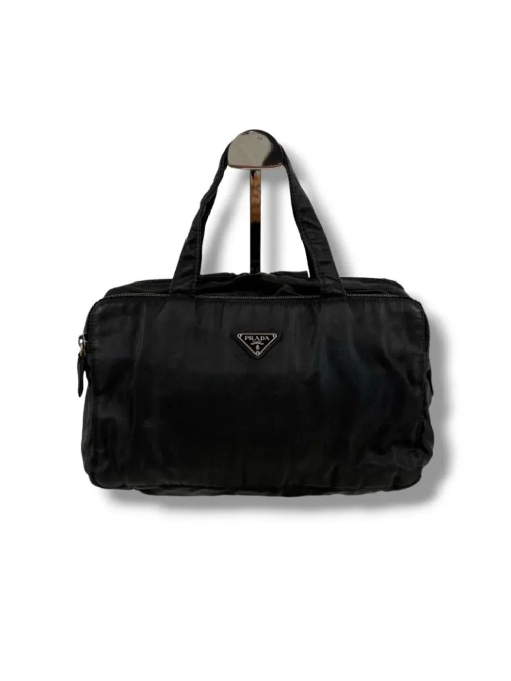 Prada Triangle Logo Mini Handbag Pouch Black Tessuto - Picture 13 of 13